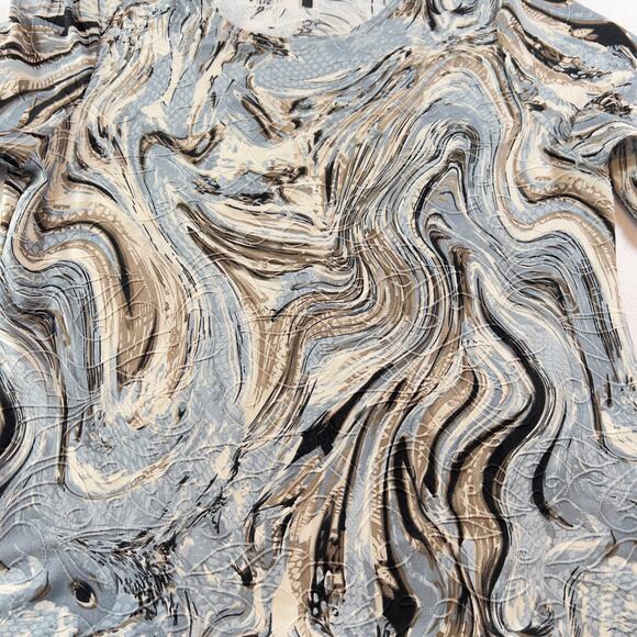 Cathy Blouse Woman LJewel Neck 3/4 Sleeve Blue Brown Black Textured Fabric - Picture 4 of 11